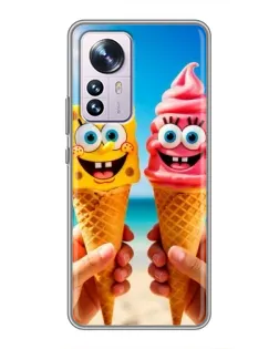 Чехол для Xiaomi 12 / 12X с картинкой «Спанч Боб мороженое»