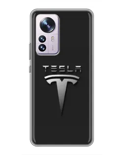 Чехол для Xiaomi 12 / 12X с картинкой «Стальной логотип Tesla»