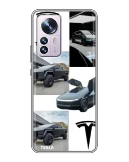 Чехол для Xiaomi 12 / 12X с картинкой «Коллаж Cybertruck Tesla»