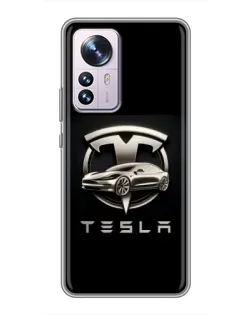 Чехол для Xiaomi 12 / 12X с картинкой «Tesla — серебристое авто»
