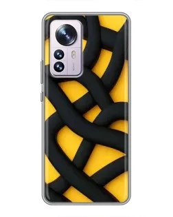 Чехол для Xiaomi 12 / 12X с картинкой «Черное желтое переплетение»