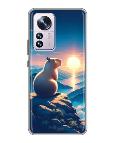 Чехол для Xiaomi 12 / 12X с картинкой «Закат солнца с капибарой»
