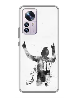 Чехол для Xiaomi 12 / 12X с картинкой «Черно-белый силуэт Месси»