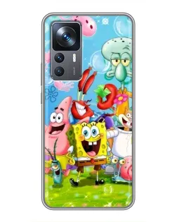 Чехол для Xiaomi 12T Pro с картинкой «Губка Боб и друзья»