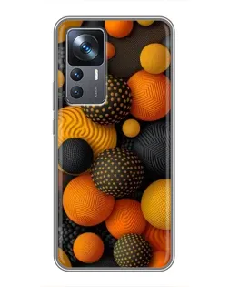 Чехол для Xiaomi 12T Pro с картинкой «Объемные оранжевые сферы»