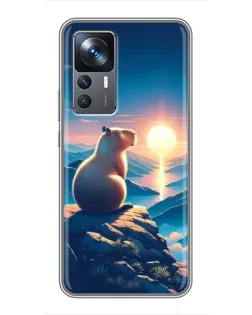 Чехол для Xiaomi 12T Pro с картинкой «Закат солнца с капибарой»