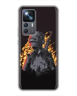 Чехол для Xiaomi 12T с картинкой «PUBG — огненный силуэт»