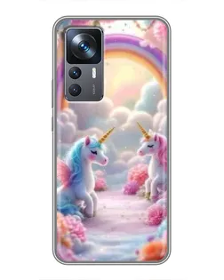 Чохол для Xiaomi 12T з картинкою «Веселка і єдинороги»