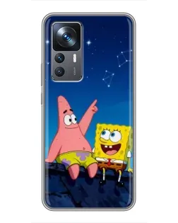 Чохол для Xiaomi 12T з картинкою «Губка Боб та Патрік вночі»