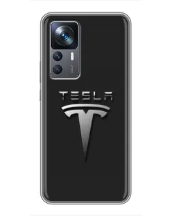 Чохол для Xiaomi 12T з картинкою «Сталевий логотип Tesla»