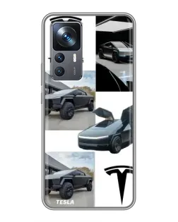 Чохол для Xiaomi 12T з картинкою «Колаж Cybertruck Tesla»