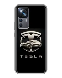 Чохол для Xiaomi 12T з картинкою «Tesla — срібне авто»