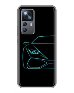 Чехол для Xiaomi 12T с картинкой «Голубой силуэт Lamborghini»