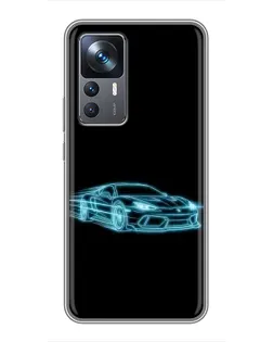 Чехол для Xiaomi 12T с картинкой «Неоновый контур Lamborghini»