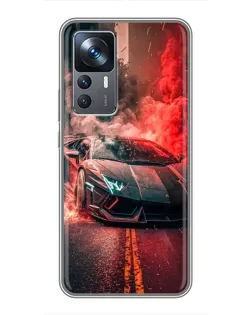 Чехол для Xiaomi 12T с картинкой «Lamborghini красный дым»