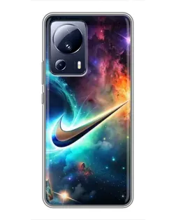 Чехол для Xiaomi 13 Lite с картинкой «Космический Nike Swoosh»