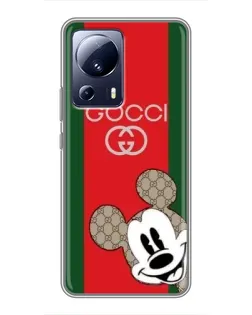 Чехол для Xiaomi 13 Lite с картинкой «Gucci — полосы и Микки»
