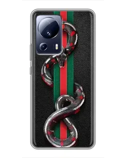 Чехол для Xiaomi 13 Lite с картинкой «Gucci — змея на полосе» Чехол для Xiaomi 13 Lite с картинкой «Gucci — змея на полосе»