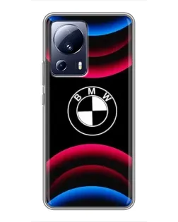 Чехол для Xiaomi 13 Lite с картинкой «Логотип BMW и неоновые дуги»