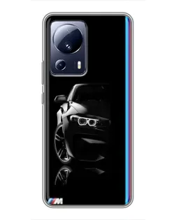 Чехол для Xiaomi 13 Lite с картинкой «Силуэт BMW в темноте»