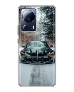 Чехол для Xiaomi 13 Lite с картинкой «BMW в зимнем лесу»