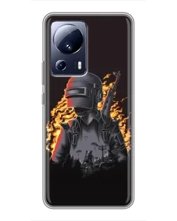 Чохол для Xiaomi 13 Lite з картинкою «PUBG — вогняний силует»