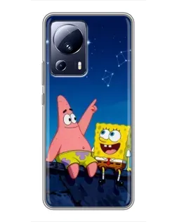 Чехол для Xiaomi 13 Lite с картинкой «Губка Боб и Патрик ночью» Чехол для Xiaomi 13 Lite с картинкой «Губка Боб и Патрик ночью»
