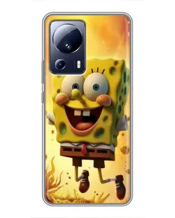 Чехол для Xiaomi 13 Lite с картинкой «Губка Боб прыгает»