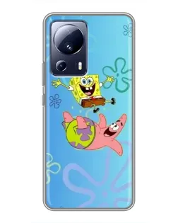 Чехол для Xiaomi 13 Lite с картинкой «Спанч Боб и Патрик»