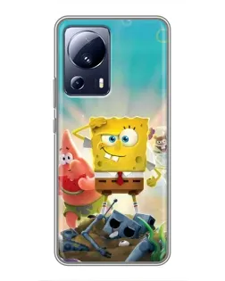 Чехол для Xiaomi 13 Lite с картинкой «Спанч Боб победитель»