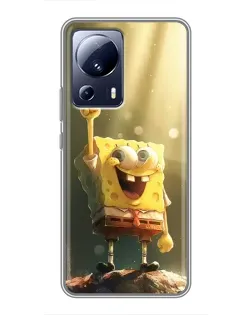 Чехол для Xiaomi 13 Lite с картинкой «Сияющий Спанч Боб»