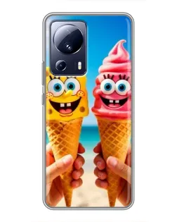 Чехол для Xiaomi 13 Lite с картинкой «Спанч Боб мороженое»