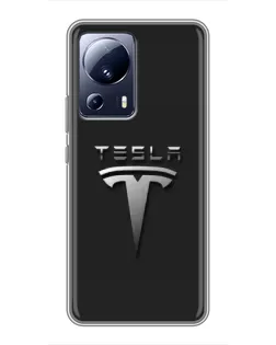 Чехол для Xiaomi 13 Lite с картинкой «Стальной логотип Tesla»