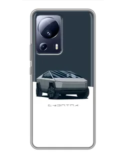 Чехол для Xiaomi 13 Lite с картинкой «Серебристый Cybertruck Tesla»