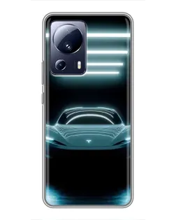Чехол для Xiaomi 13 Lite с картинкой «Tesla в неоне»