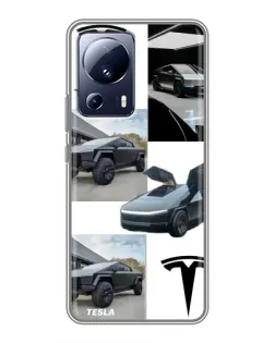 Чехол для Xiaomi 13 Lite с картинкой «Коллаж Cybertruck Tesla»