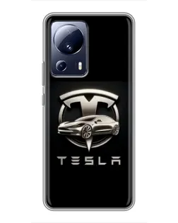 Чехол для Xiaomi 13 Lite с картинкой «Tesla — серебристое авто»