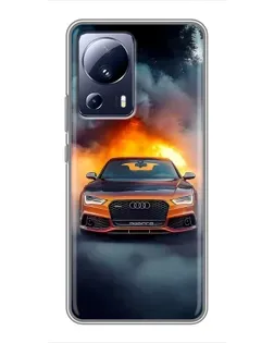 Чехол для Xiaomi 13 Lite с картинкой «Audi в огненном дыму»