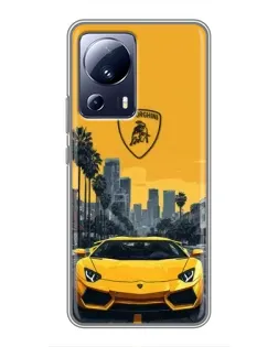 Чехол для Xiaomi 13 Lite с картинкой «Желтый Lamborghini город»