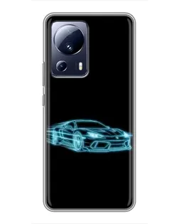 Чехол для Xiaomi 13 Lite с картинкой «Неоновый контур Lamborghini»
