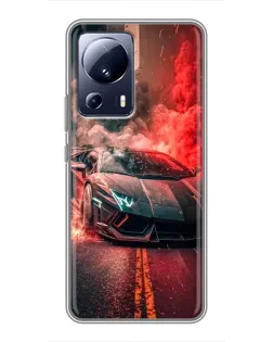 Чехол для Xiaomi 13 Lite с картинкой «Lamborghini красный дым»