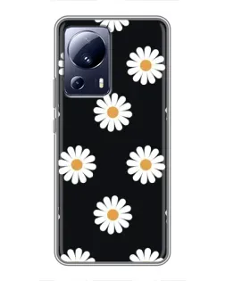 Чехол для Xiaomi 13 Lite с картинкой «Ромашки на черном»