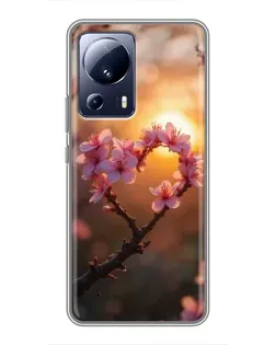 Чехол для Xiaomi 13 Lite с картинкой «Розовый цвет сердце на фоне заката» Чехол для Xiaomi 13 Lite с картинкой «Розовый цвет сердце на фоне заката»