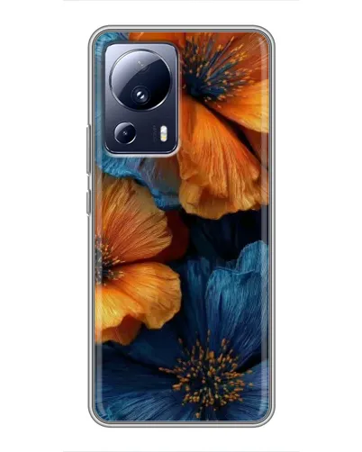 Чехол для Xiaomi 13 Lite с картинкой «Яркая сине-оранжевая флора»