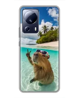 Чехол для Xiaomi 13 Lite с картинкой «Капибара на море»