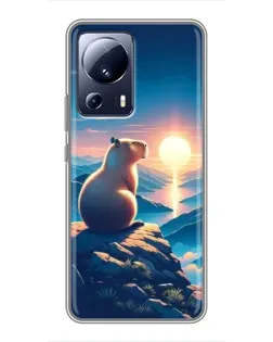 Чехол для Xiaomi 13 Lite с картинкой «Закат солнца с капибарой»
