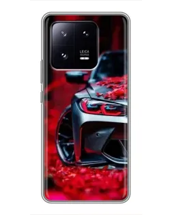 Чехол для Xiaomi 13 Pro с картинкой «Спортивная BMW и цветы»