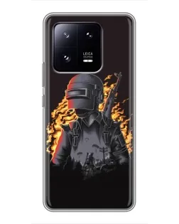 Чехол для Xiaomi 13 Pro с картинкой «PUBG — огненный силуэт»