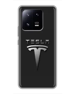 Чехол для Xiaomi 13 Pro с картинкой «Стальной логотип Tesla»
