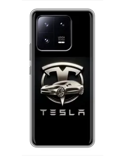 Чехол для Xiaomi 13 Pro с картинкой «Tesla — серебристое авто»